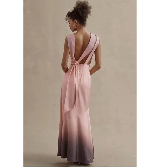 Significant Other Satin Maxi Dress Pink Ombré Tie Back Size 6 Elegant Cocktail - Picture 3 of 10